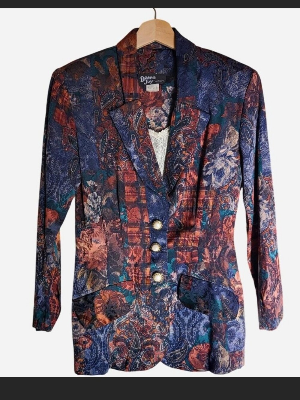 Vintage Dawn Joy Fashions multicoloured paisley and floral blazer